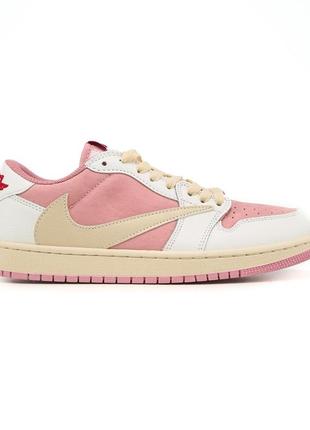 Женские кроссовки travis scott x air jordan 1 low og white pink v / smb