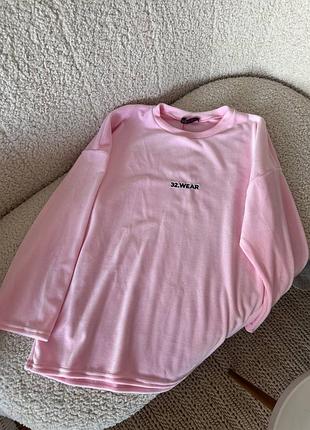 Лонг из мягкого велюра женский лонгслив кофта с вышивкой оверсайз спортивная повседневная