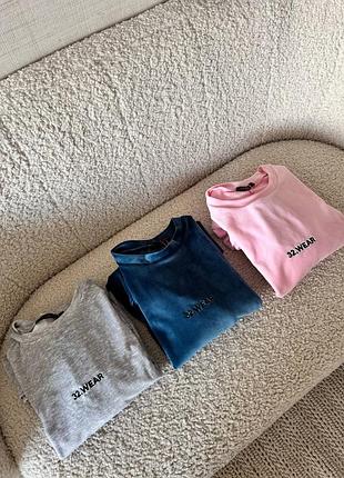 Лонг из мягкого велюра женский лонгслив кофта с вышивкой оверсайз спортивная повседневная