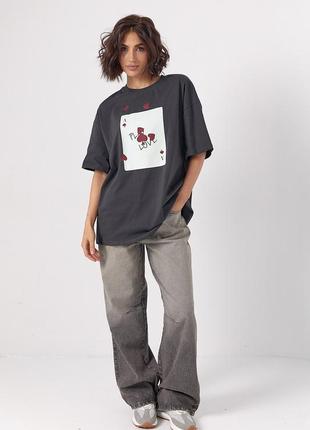 Женская футболка свободного кроя с принтом игральной карты