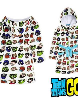 Teen titans go! халат для хлопчика, флісовий домашній халат з капюшоном, халат для хлопчика юні титани супергерої на 7-8 років