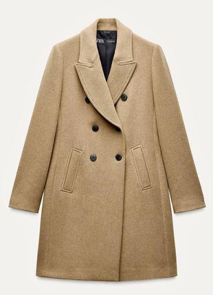 Вовняне бежеве пальто zara2 фото