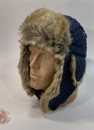 Шапка ушанка синяя плащевка, мех ede ref l/xl 55 - 60 см н1679 защита шеи, ушей, тепло, от ветра  те