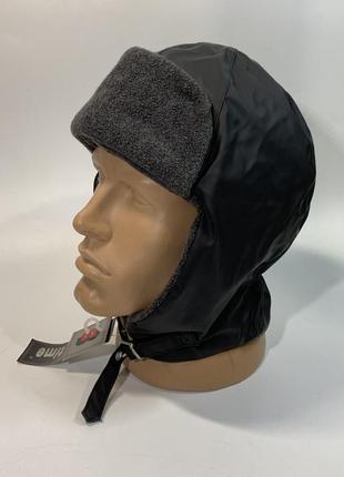 Шапка ушанка плащевка, флис, темно серая l/xl 55 - 60 см н1680 защита шеи, ушей, тепло, от ветра  те