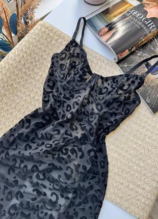 Женское соблазнительное,леопардовое мини платье-пеньаюр