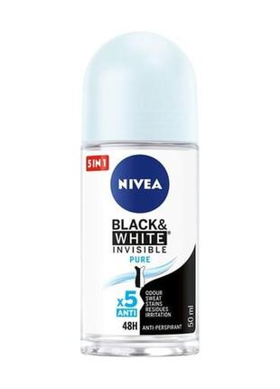 Шариковый антиперспирант nivea pure черное и белое, невидимый, женский, 50 мл