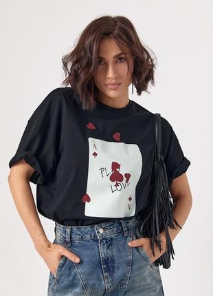 Женская футболка свободного кроя хлопковая с принтом игральной карты