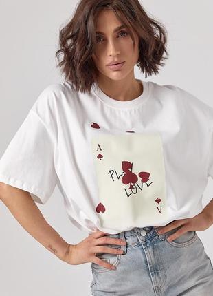 Хлопковая футболка свободного кроя с принтом игральной карты