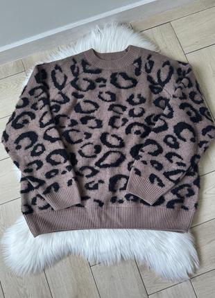 Теплый леопардовый свитер, светр, кофта