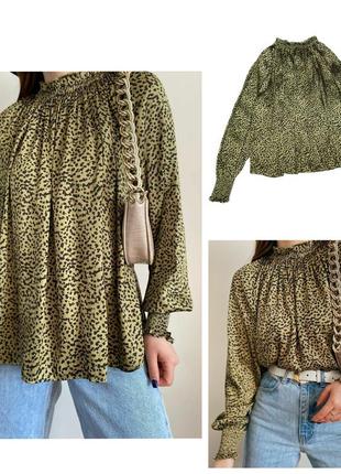 Шифоновая блуза h&m хаки зеленая в черное пятно