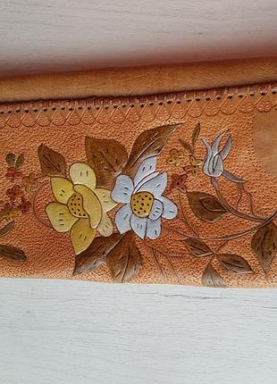 Винтаж кожа хенд мейд клатч цветы