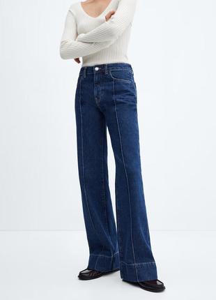 Ідеальні прямі рівні широкі темно-сині джинси кльош  mango wide leg flare