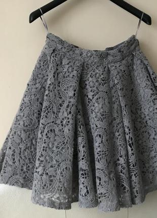 Ermanno  scervino  italy  оригинальная юбка - клеш, в складку, ажурное кружево шерсть, шелк s/xs