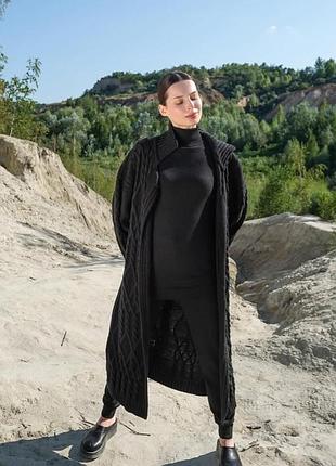 Пальто кардиган вязаное косы шерстяное 25union t.mosca nitka