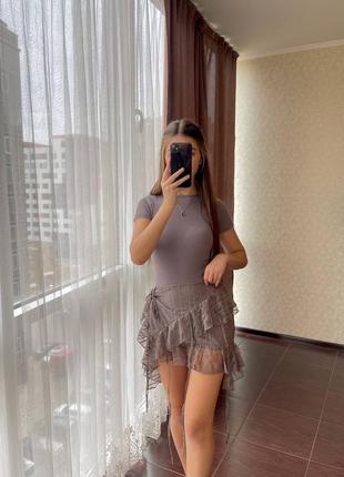 Мини юбка с кружейом