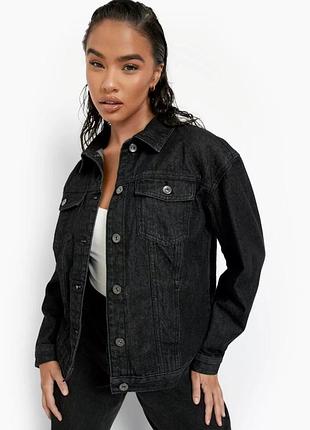 Нова чорна джинсова куртка boohoo, р. 36,  джинсовий піджак оверсайз, джинсівка