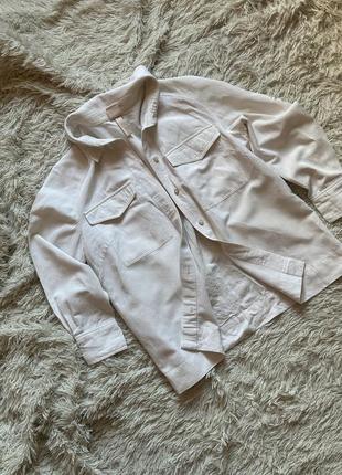 Лляна сорочка рубашка молочного кольору