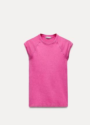 Zara базовая футболка, цвет фуксия, размер s