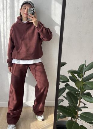 Костюм худи + палаццо zara марсала шоколад s m
