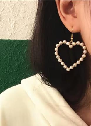 Серьги сердце с жемчужинами