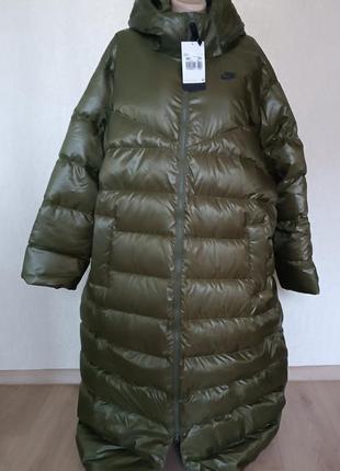 Длинный пуховик с капюшоном от,nike terma fit/женское теплое пальто пуховик/ утиный пух