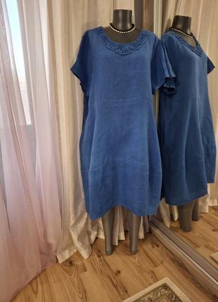💯% лляне з кишенями плаття 👗 великого розміру