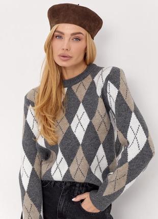 Теплий жіночий джемпер oversize у ромби
