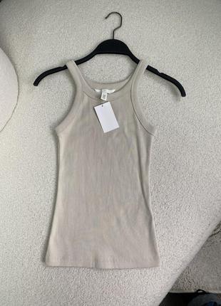 Бежевая майка алкоголичка h&m, майка в рубчик