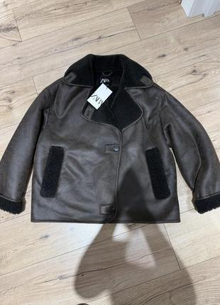 Дубленка шоколадная zara оверсайз