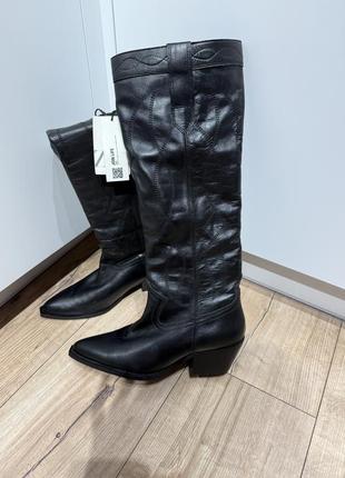 Ковбойки казаки zara шкіряні чорні