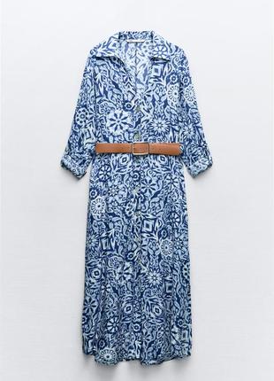 Натуральное платье рубашка миди zara