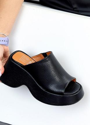 Модные черные кожаные сабо натуральная кожа флотар лаконичный дизайн 23694