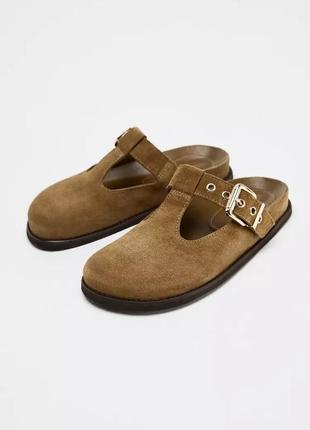 Сабо женские коричневые замшевые zara new
