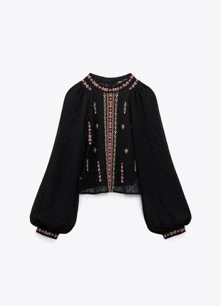 Блузка з вишивкою та паєтками zara оверсайз вільного крою чорна