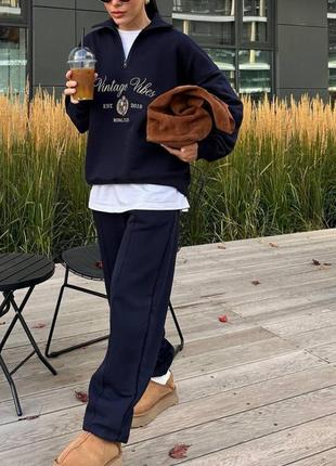 Костюм спортивный женский теплый на флисе оверсайз свитшот на молнии брюки спортивные на высокой посадке качественный синий бордо