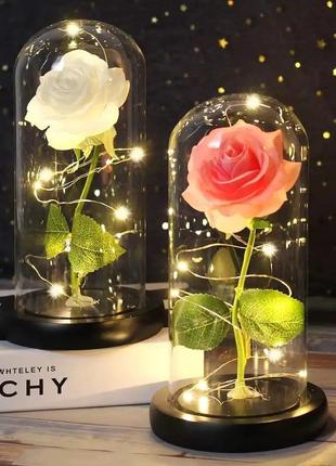 🖍штучна троянда у колбі forever rose n-651 • світильник троянда з 7 кольорами підсвічування