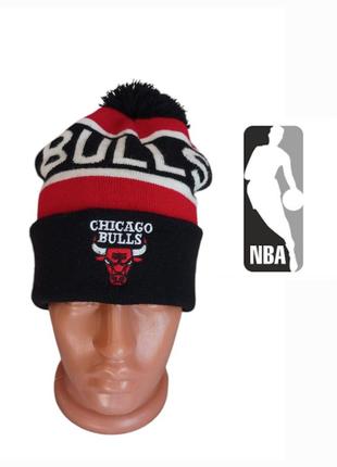 Оригинальная зимняя шапка chicago bulls с помпоном (nba, primark, m/l)