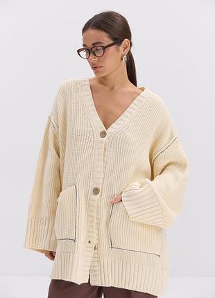 Кардиган женский вязаный оверсайз с контрастными швами