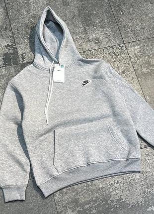 Мужской теплый худи nike на зиму в светло-сером цвете качественного материала