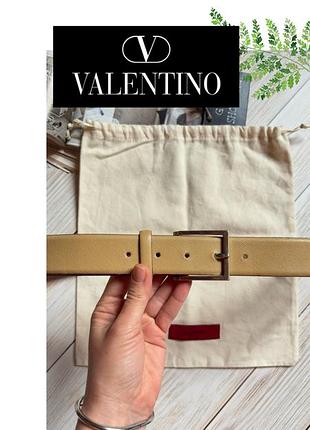 Крутий бежевий базовий шкіряний ремінь преміум класу valentino