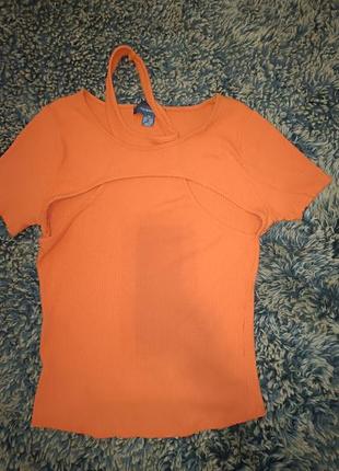 Футболка в рубчик майка топ кофточка с вырезом