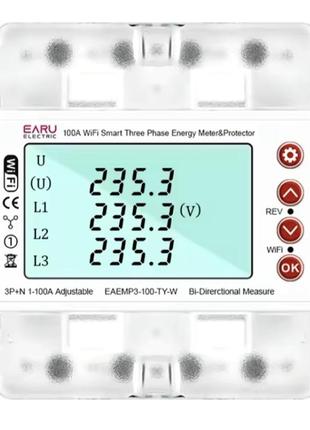 3-х фазный wifi электро-чиститель с lcd дисплеем до 100 а tuya (smart life) с функциями защиты