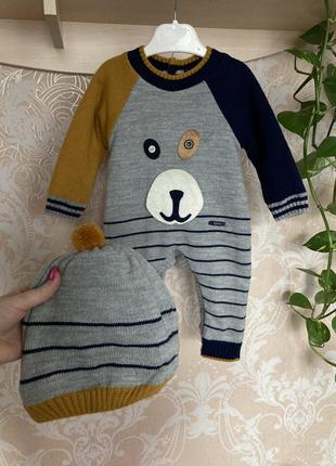 🧸теплий комплект ромпер + шапка, чоловічок