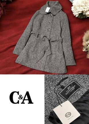 Елегантне стильне тепле пальто з поясом і кишенями clockhouse by c&a етикетка