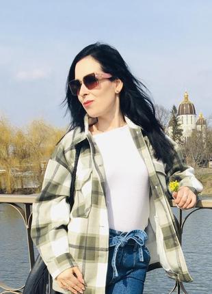 Теплая рубашка хаки в клетку