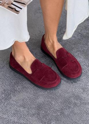 Бордовые замшевые лоферы barefoot / замшевые лоферы бордового цвета