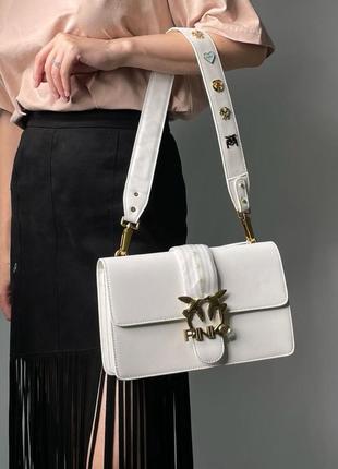 Брендова жіноча шкіряна сумочка натуральна шкіра pinko біла з пінами люкс з ланцюжком цепочкой сумочка кожа преміум якість