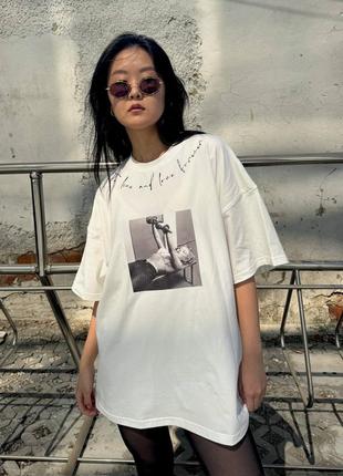 Oversize оверсайз футболка рисунком надписью вокруг воротника винтаж