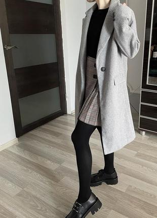 Серое шерстяное пальто new look