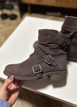 Замшеві темно коричневі черевики ugg з пряжками
